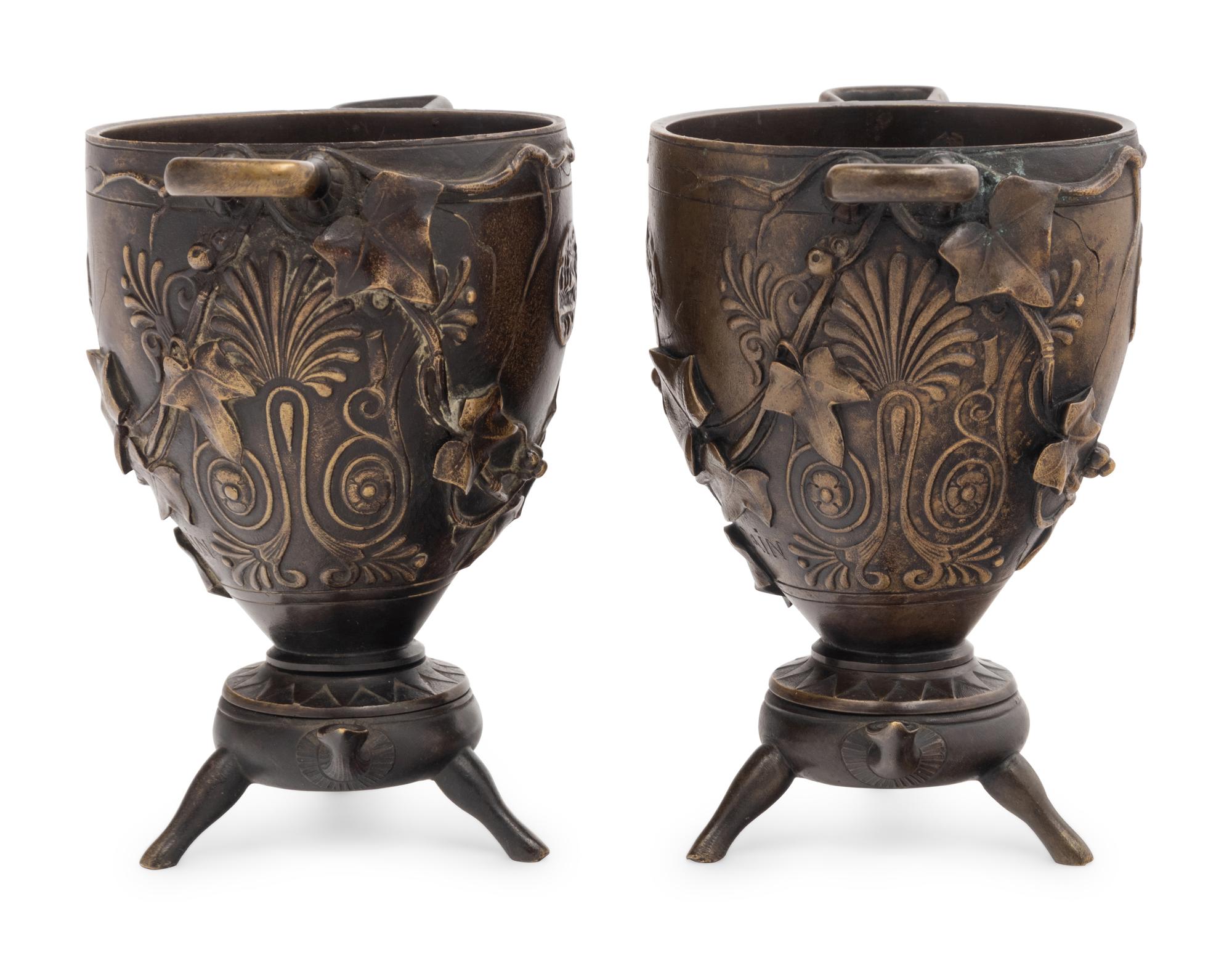 Two Grand Tour Bronze Cups by Auguste-Nicolas Cain (French, 1821-1894)