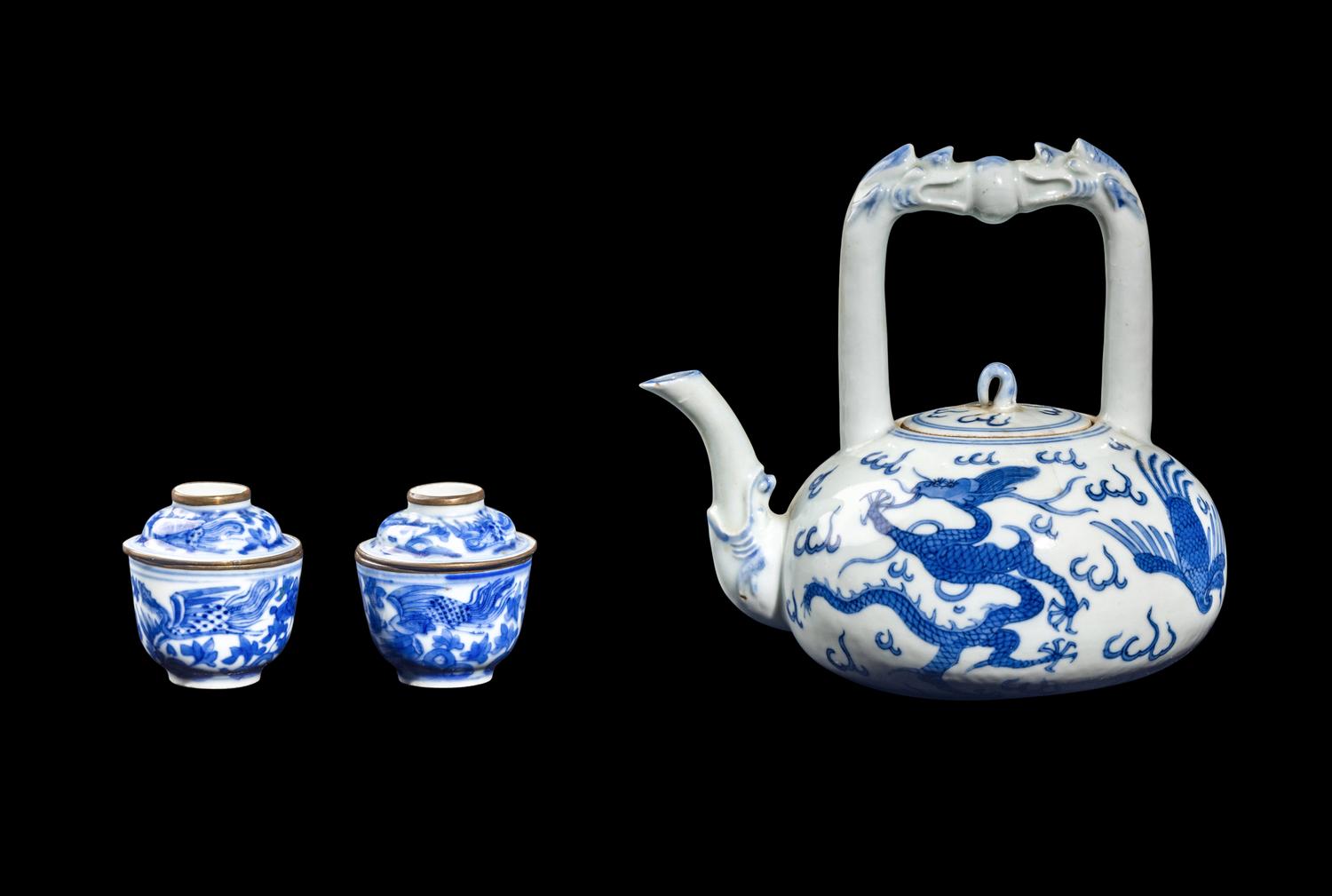 Three Chinese Blue and White Porcelain Tea Wares