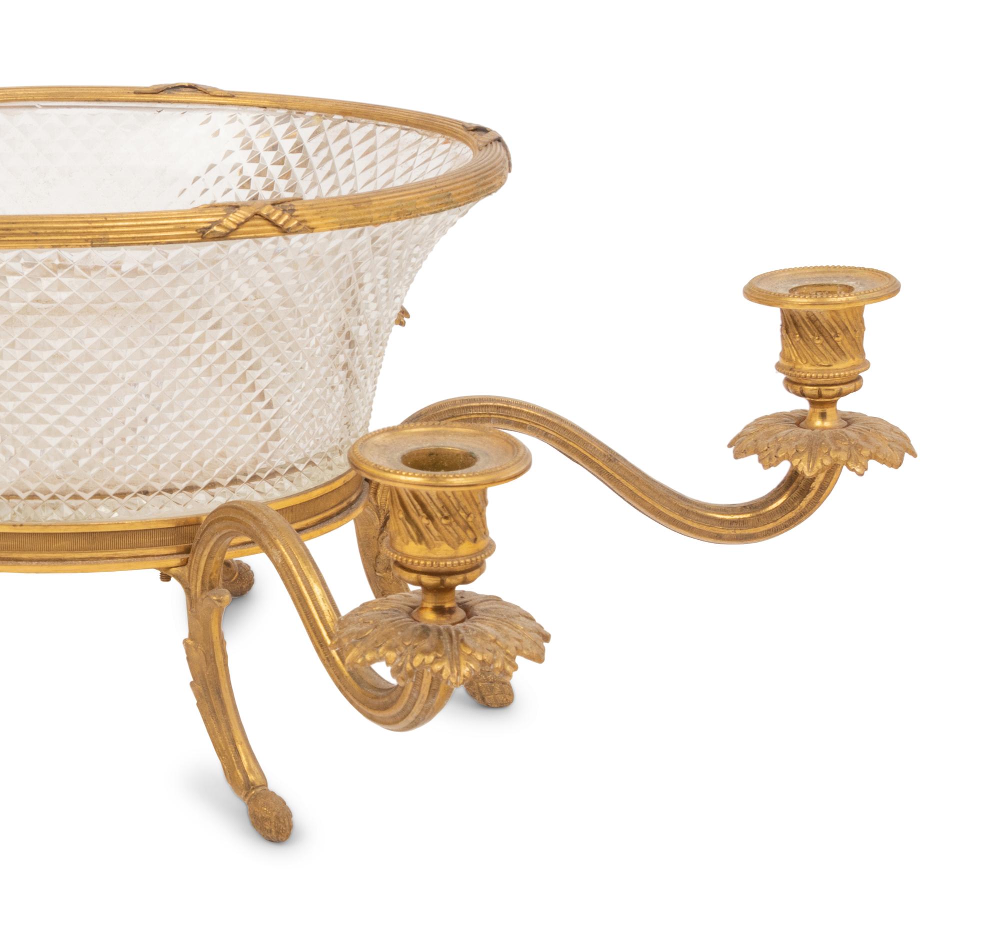 A Louis XVI Style Gilt Bronze and Cut Glass Six-Light Centerpiece Bowl