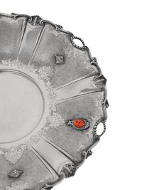 An Italian Silver and Coral-Inset Serving Dish