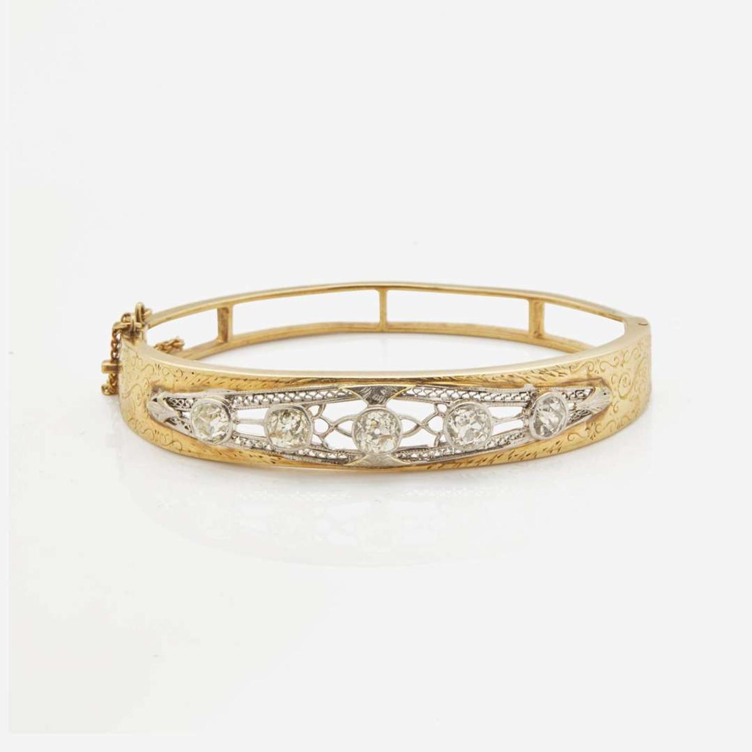 A 14K Yellow Gold and Diamond Bracelet