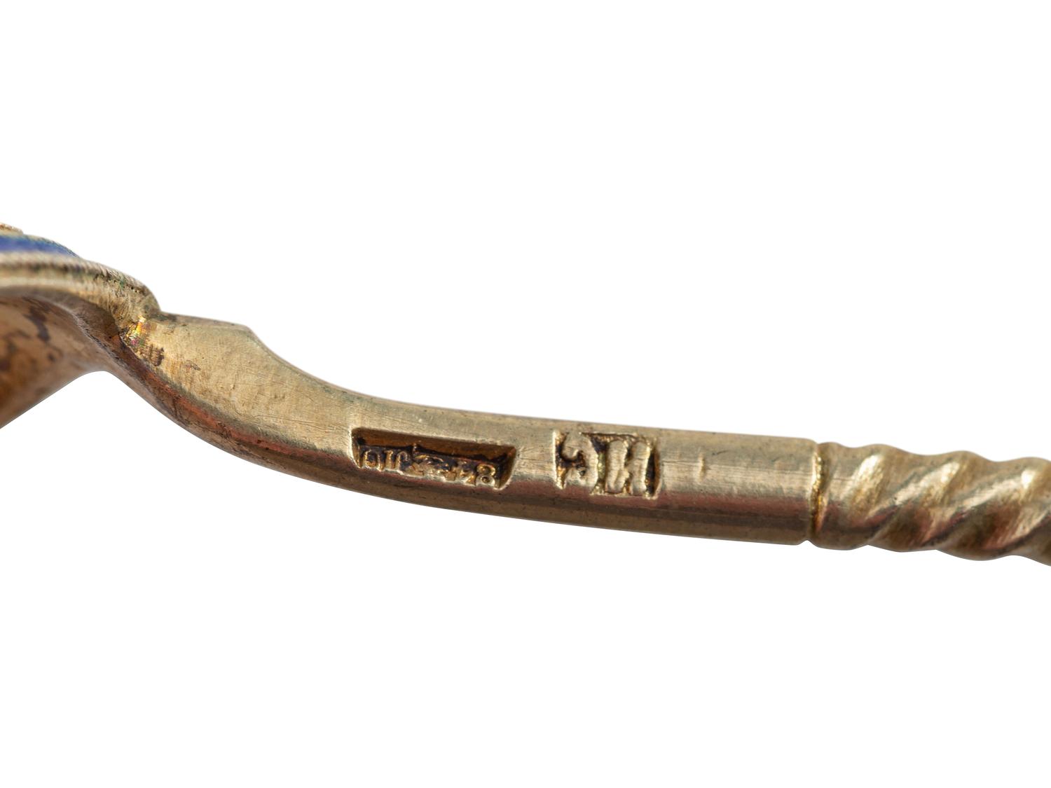 Sixteen Russian Silver and Enamel Spoons