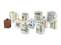 A Group of English Molded Creamware and Pearlware Glazed Tea Caddies and Canns