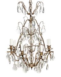 A Large Louis XV Style Bronze and Glass Ten-Light Chandelier