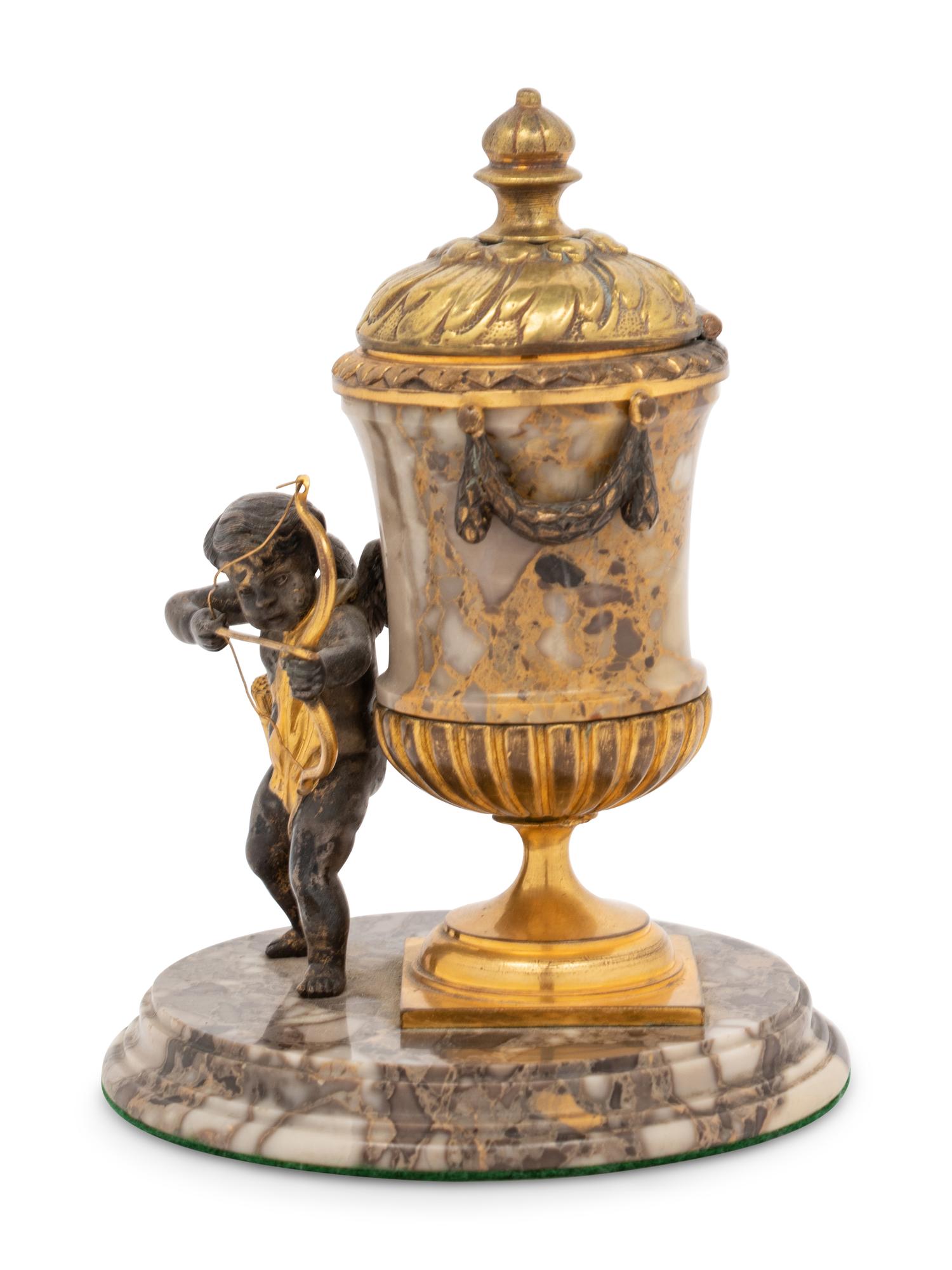 A French Gilt Bronze Mounted Marble Inkwell