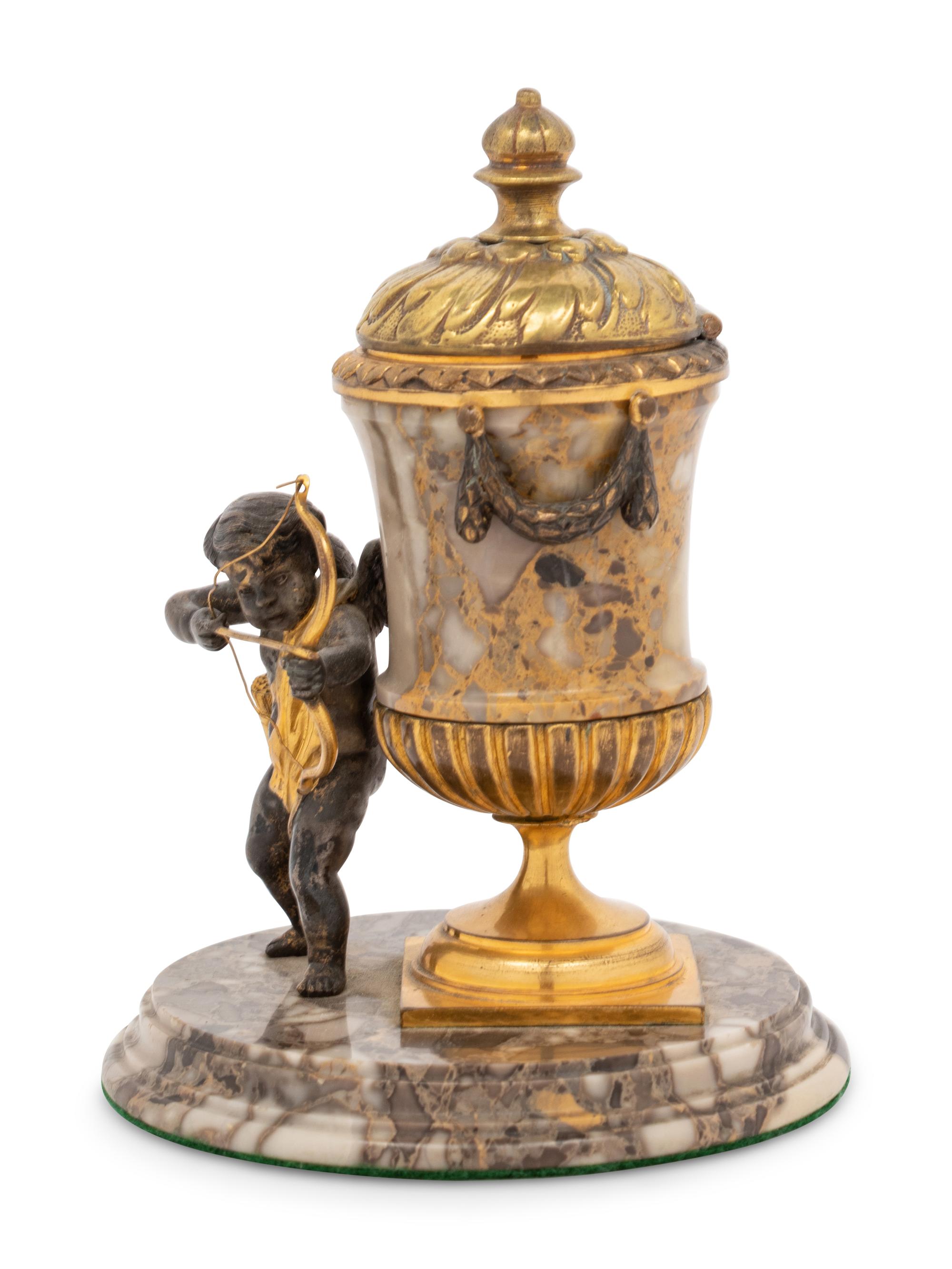 A French Gilt Bronze Mounted Marble Inkwell