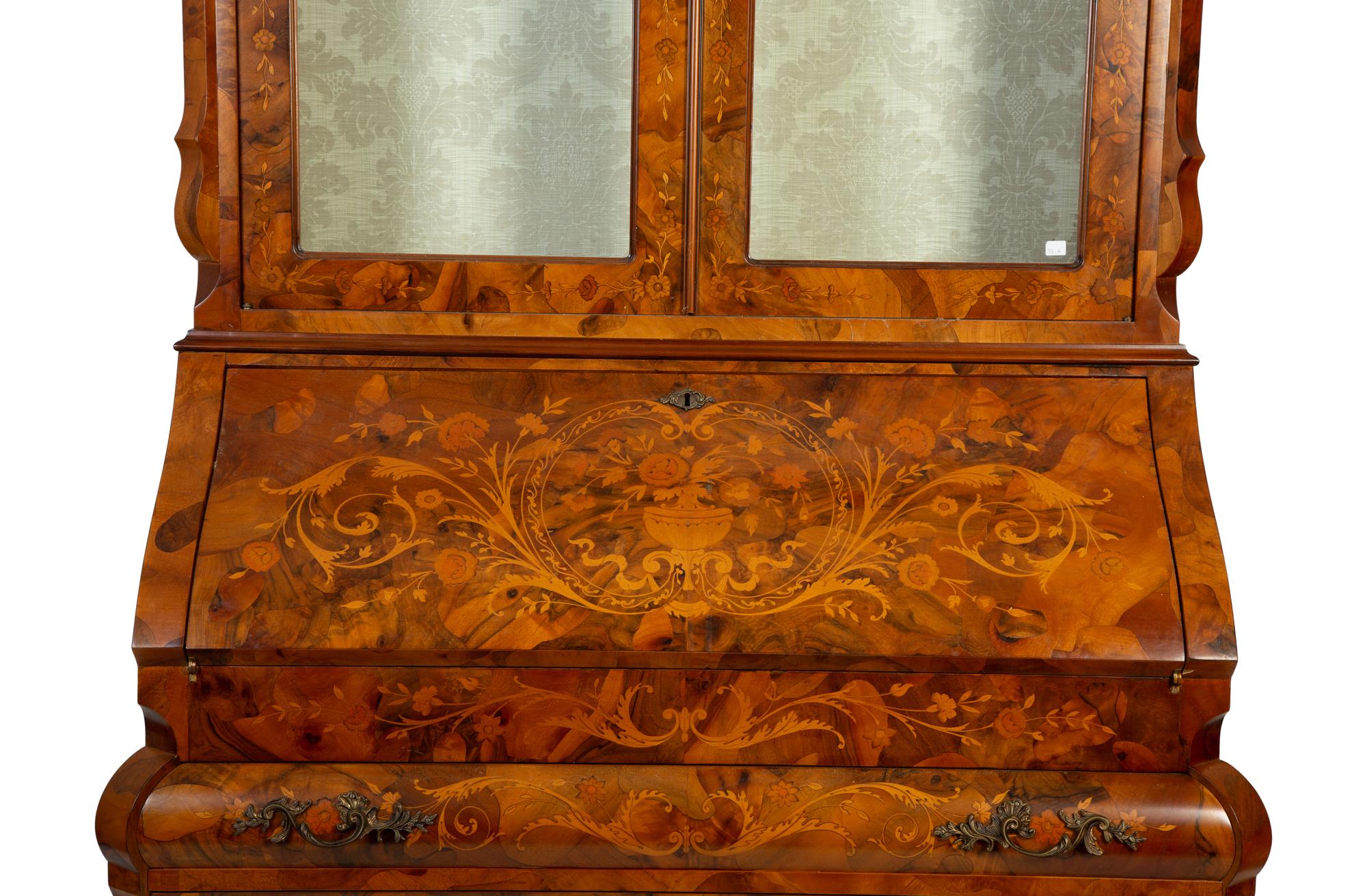 A Dutch Baroque Style Marquetry Secretary Bookcase — 20TH CENTURY
