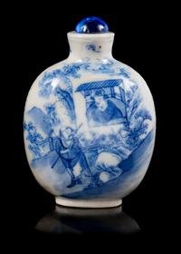 A Blue and White Porcelain Snuff Bottle Height 2 3/4 inches. — DAOGUANG PERIOD (1821-1850)