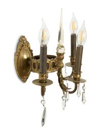 A Pair of Continental Gilt Bronze Three-Light Sconces