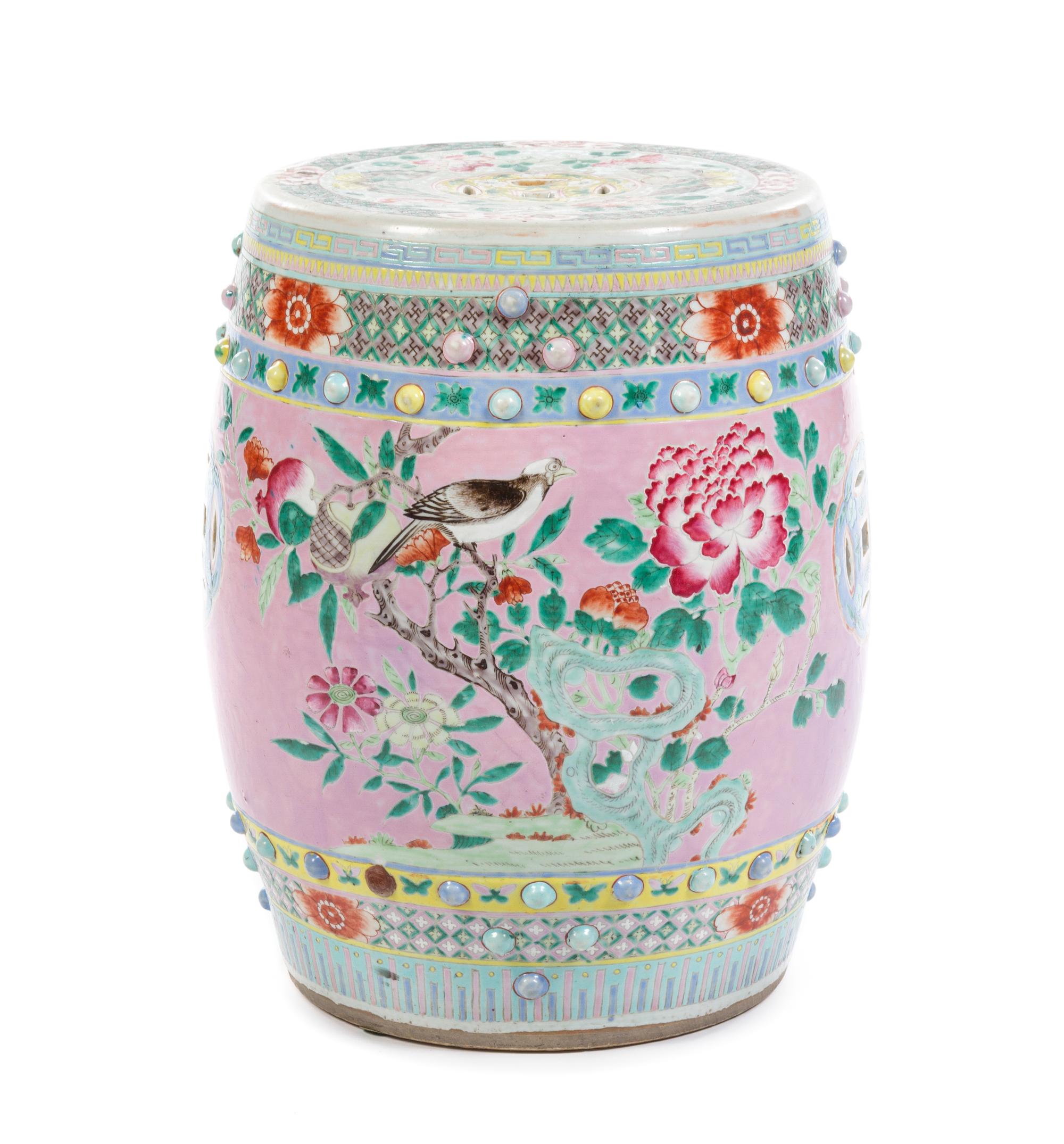 A Chinese Famille Rose Porcelain Garden Seat 19TH/EARLY 20TH CENTURY Height 17 5/8 inches. — 19TH/EARLY 20TH CENTURY