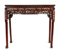 A Mother-of-Pearl Inlaid Rosewood Altar Table and Three Armchairs