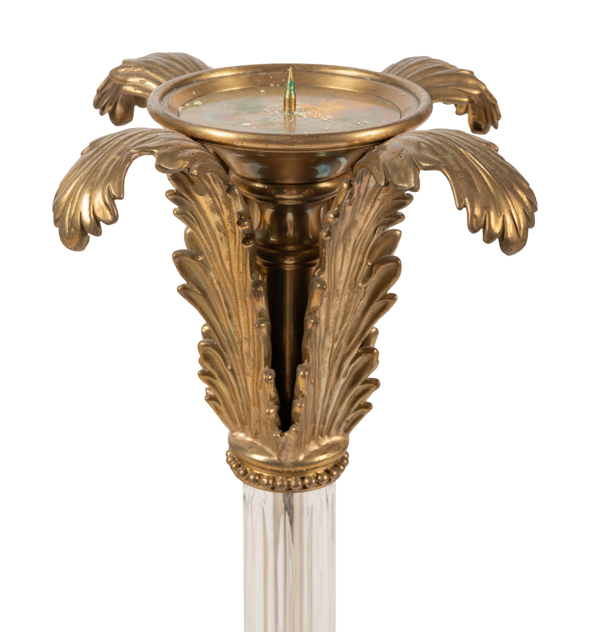 A Pair of John-Richard Gilt Metal and Glass Candlesticks