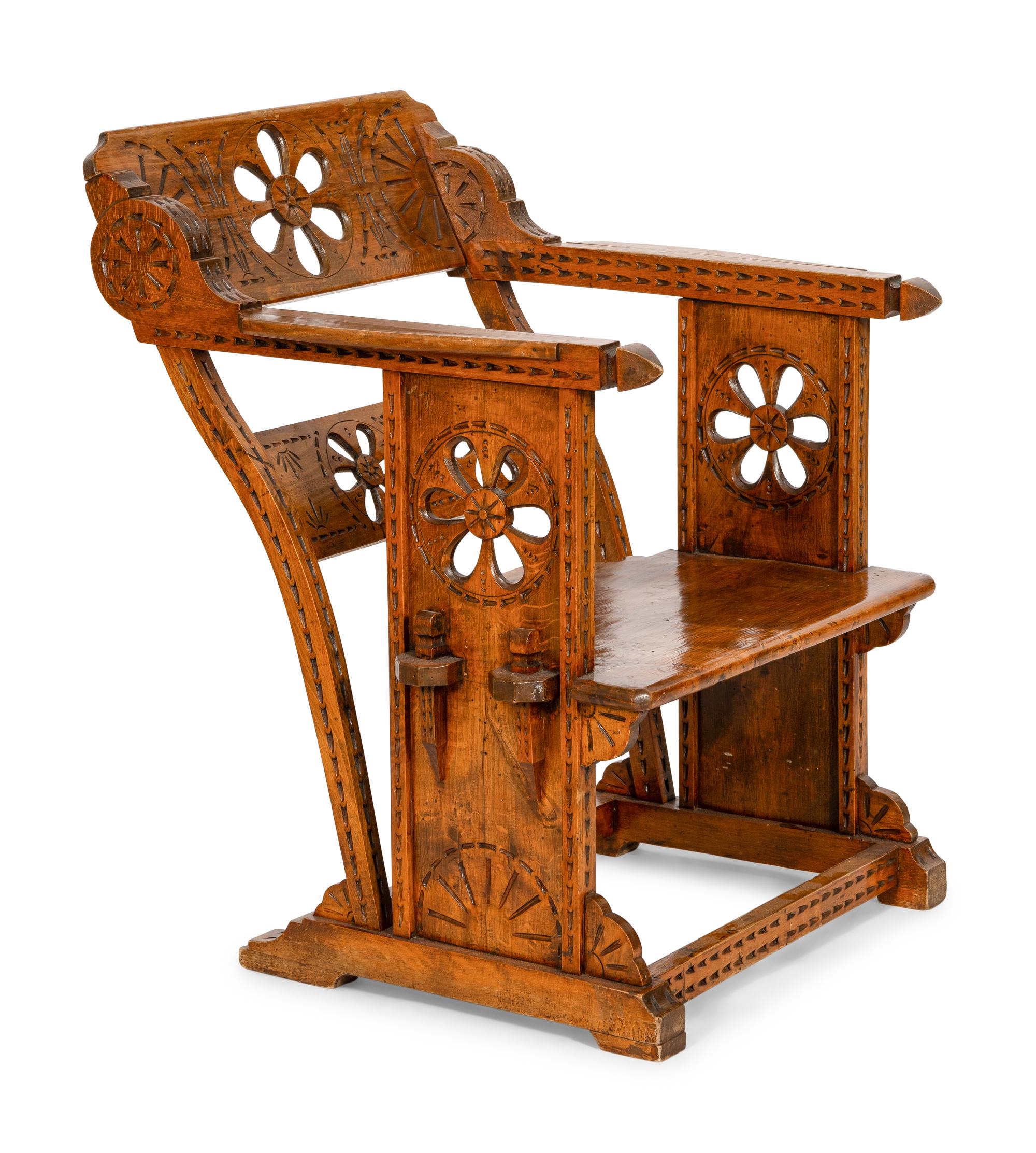 An Italian Pierce Carved Walnut Armchair