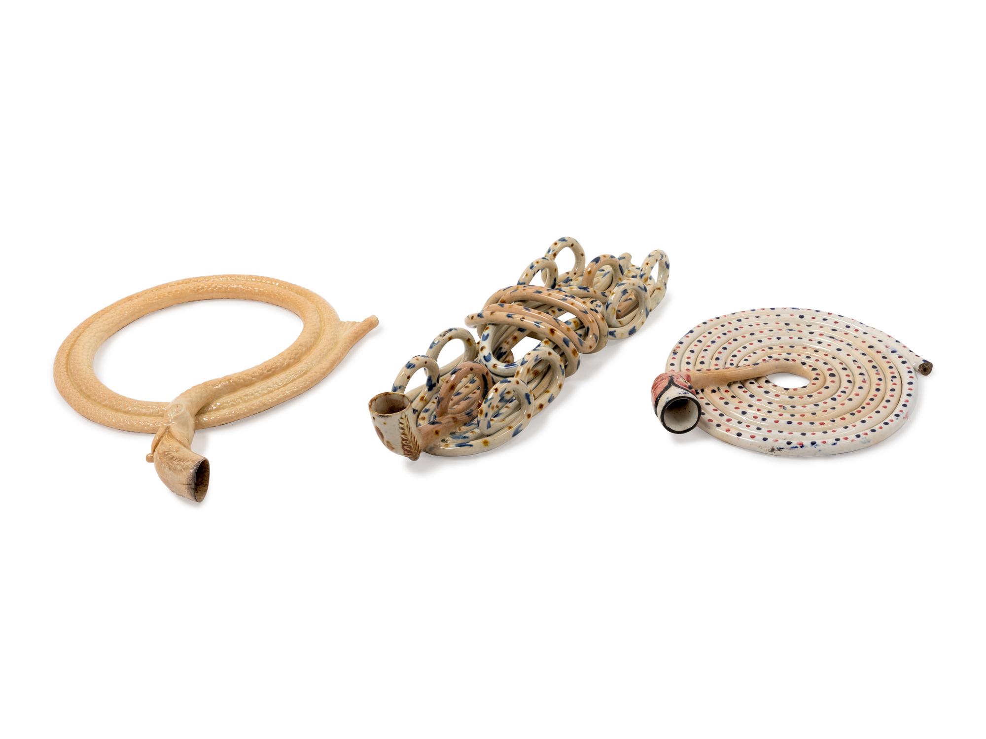 Three Pearlware Coiled Snake Pipes