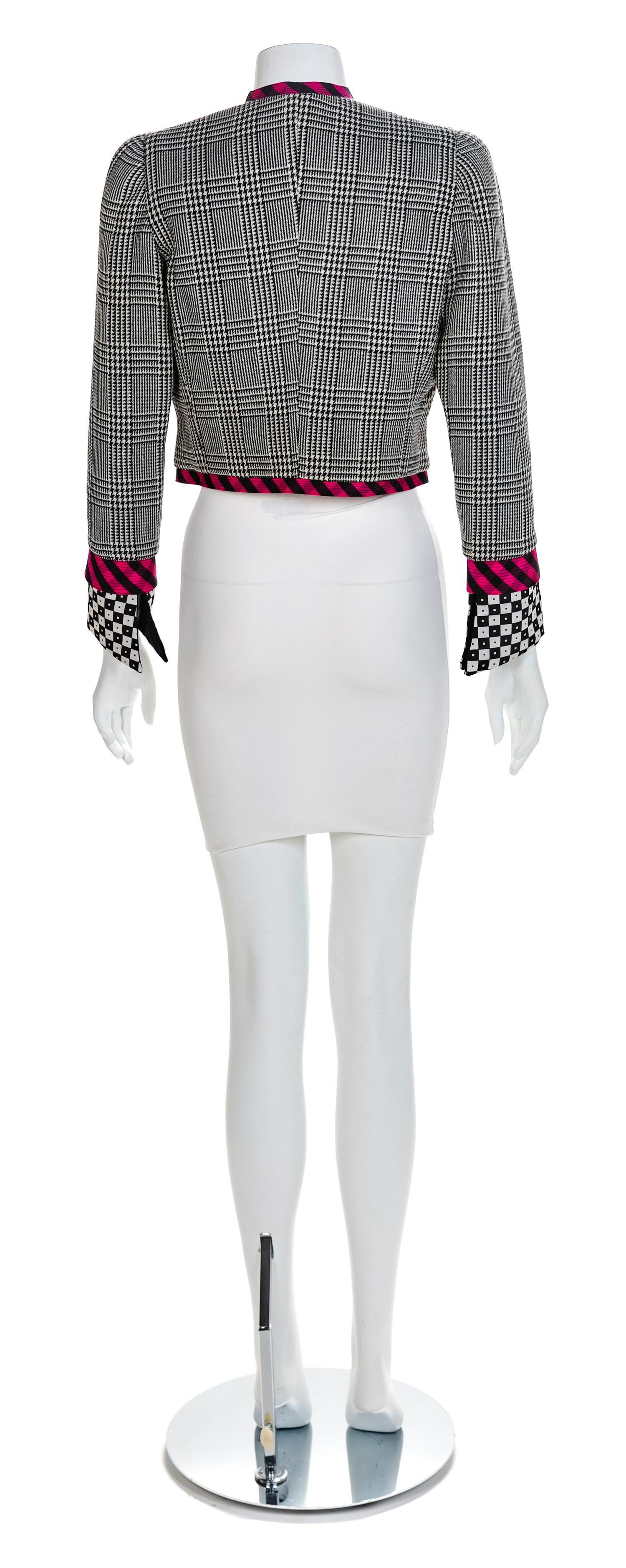 Atelier Versace Houndstooth Jacket with Pink Trim, 1990s