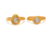 GURHAN, PAIR OF YELLOW GOLD AND ROSE CUT DIAMOND RINGS