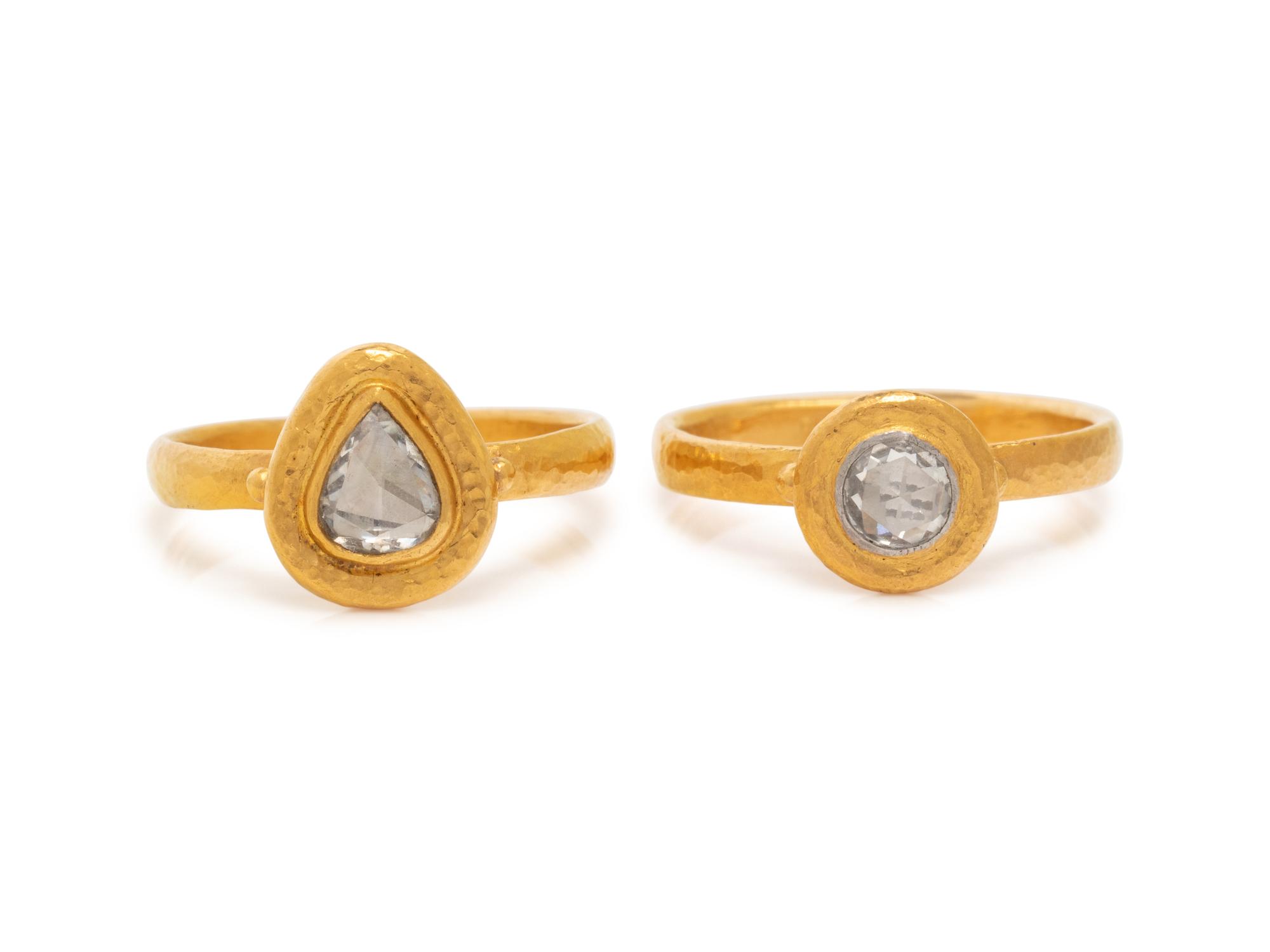 GURHAN, PAIR OF YELLOW GOLD AND ROSE CUT DIAMOND RINGS