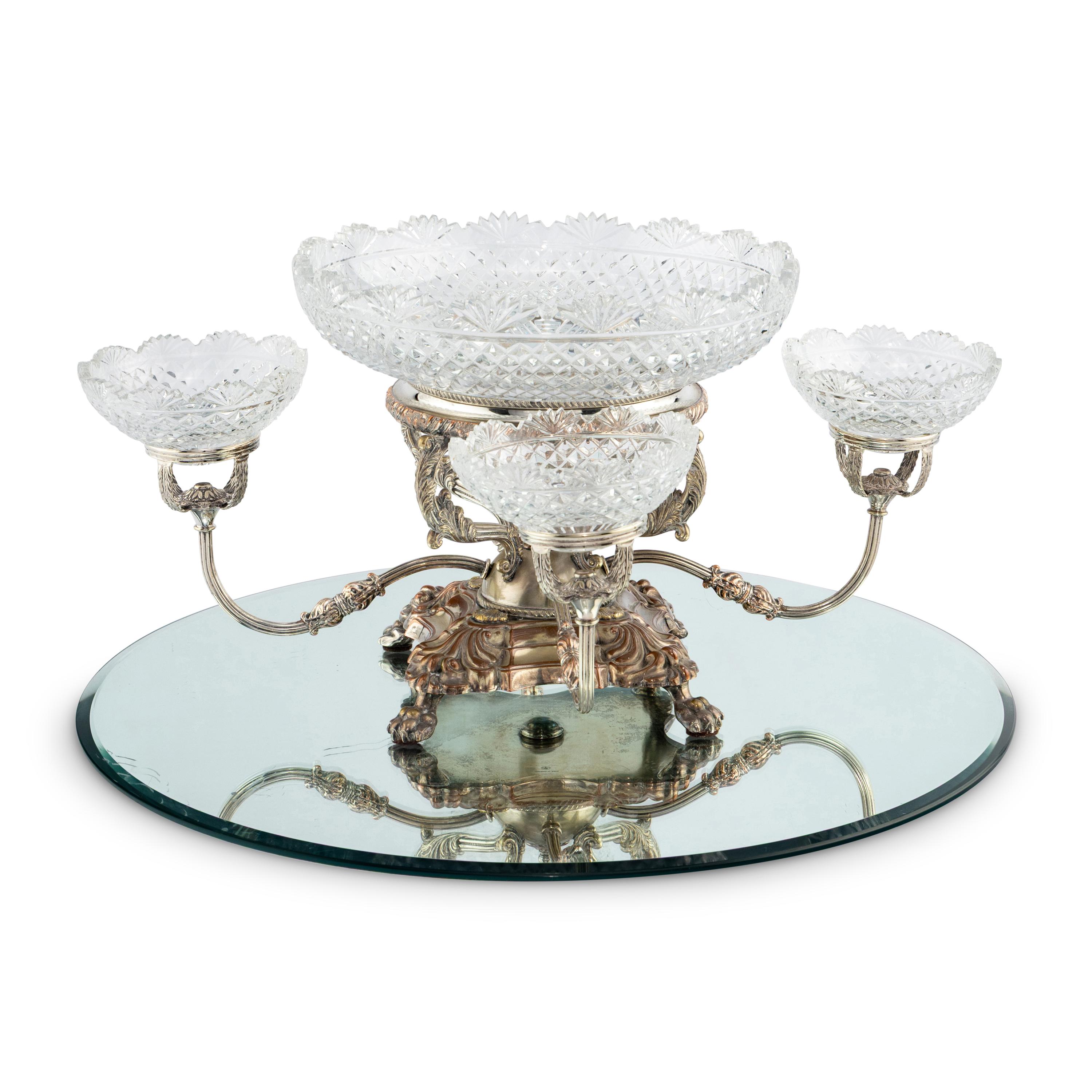 An English Silver-Plate and Cut Glass Epergne