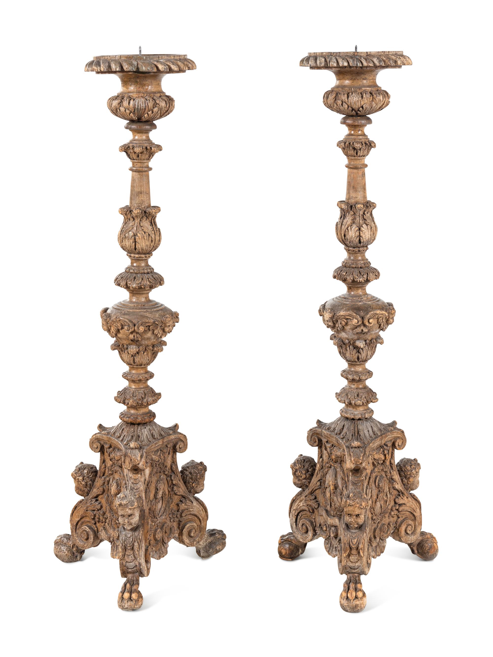 A Pair of Italian Giltwood Pricket Sticks