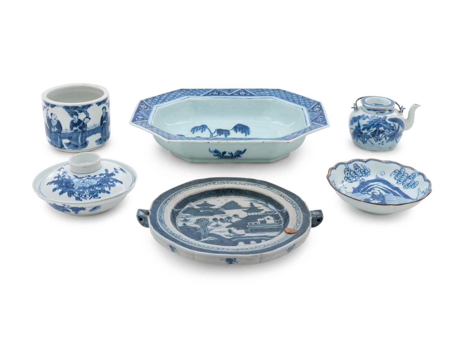 Six Chinese Blue and White Porcelain Wares