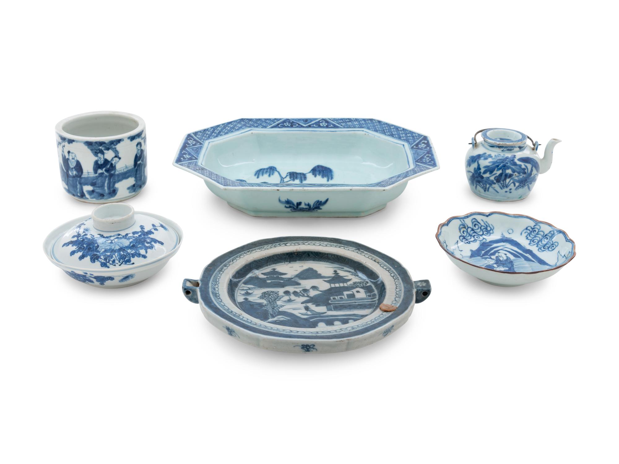 Six Chinese Blue and White Porcelain Wares