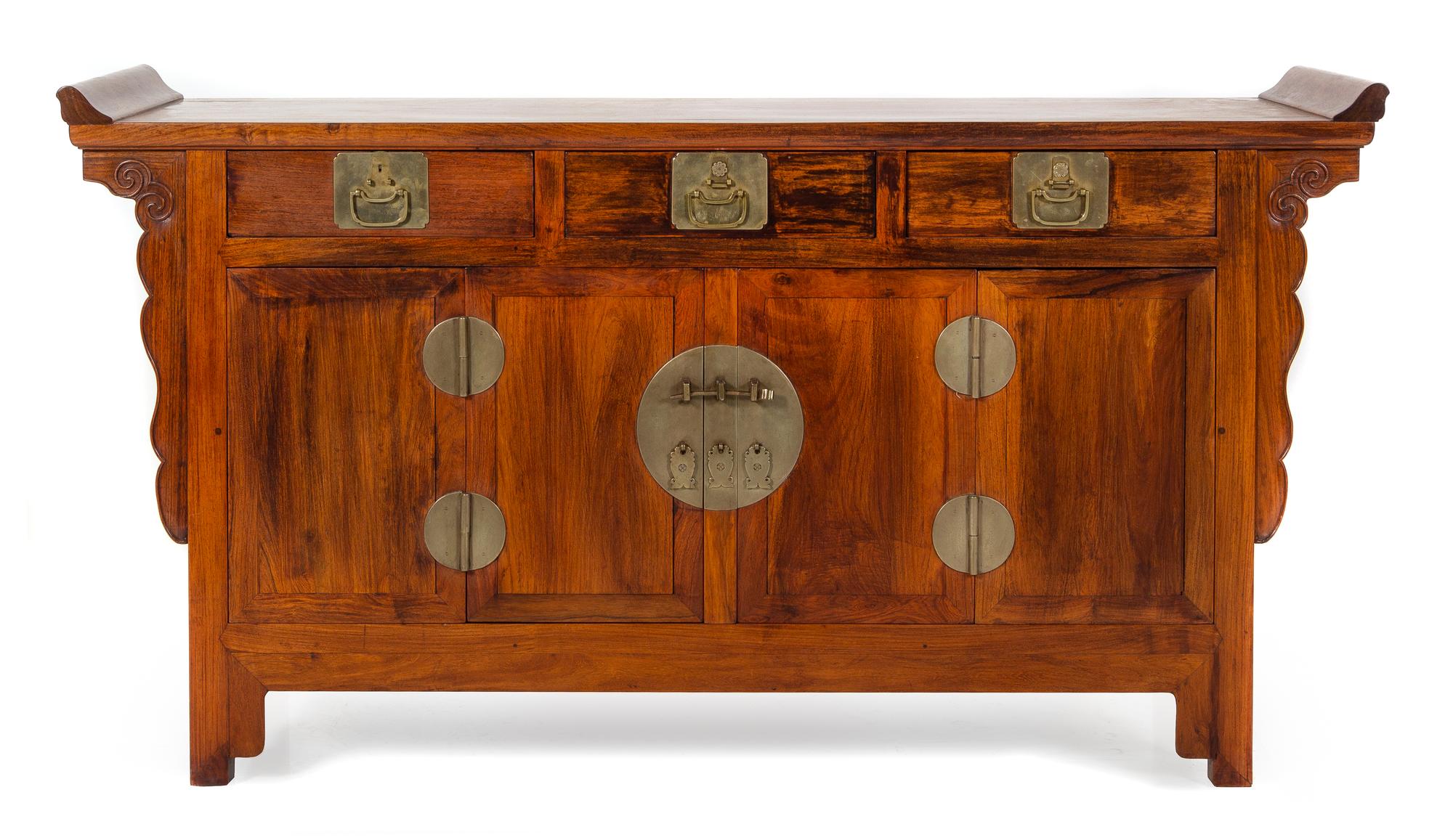 A Huanghuali Altar Coffer, Liansanchu Height 35 1/2 x width 65 3/4 x depth 19 inches. — 20TH CENTURY