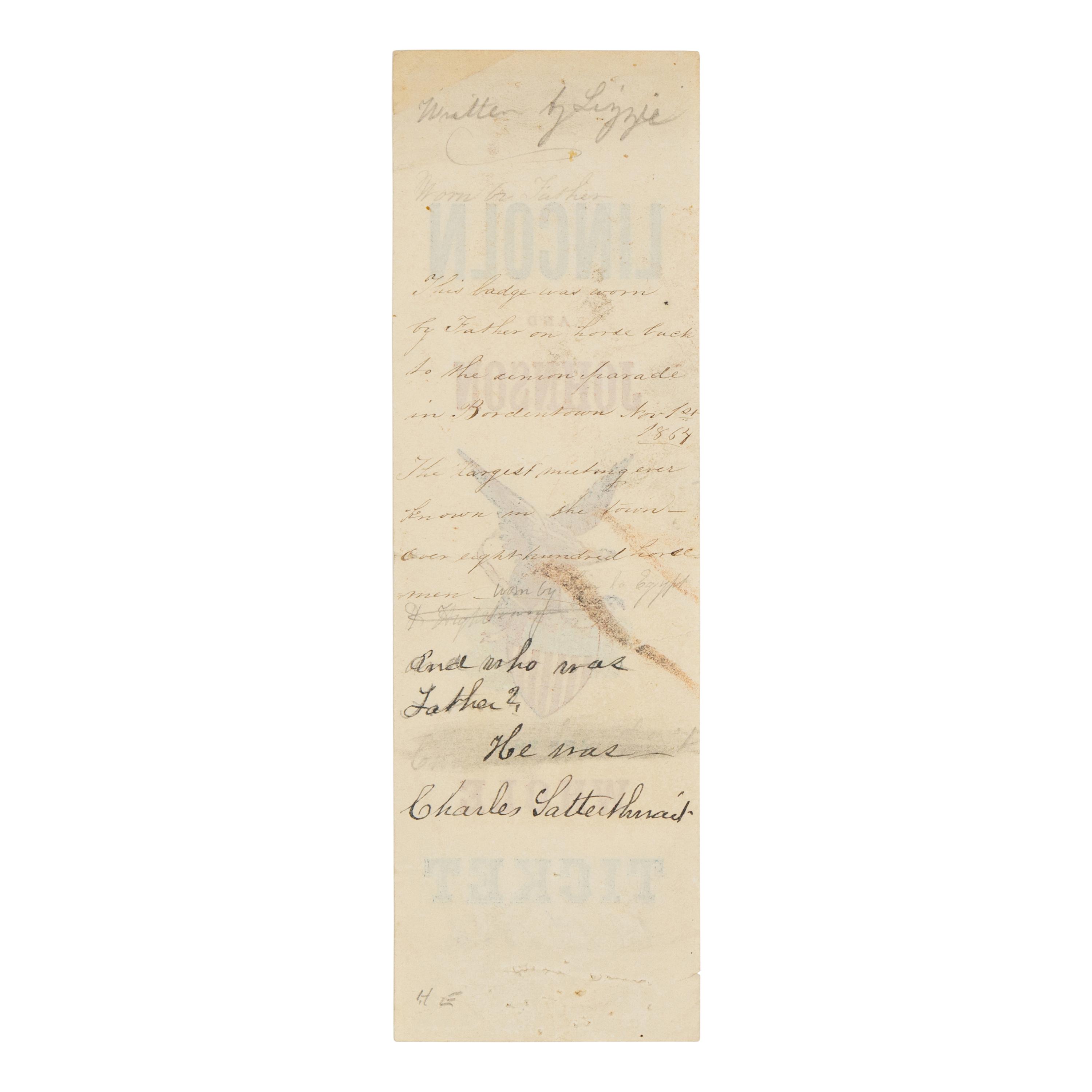[LINCOLN-JOHNSON CAMPAIGN]. Lincoln and Johnson and the Whole Ticket . [Bordentown, N.J., 1864].