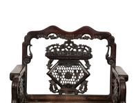 A Near Pair of Chinese Carved Hardstone-Mounted Hardwood Armchairs