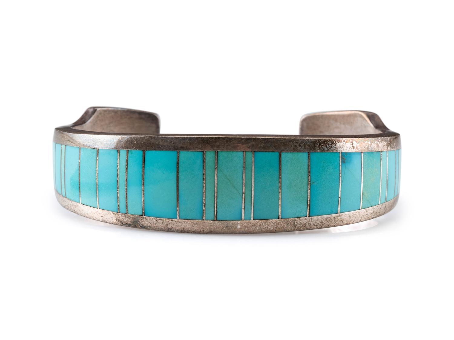 Silver and Channel Inlay Turquoise Cuff Bracelet