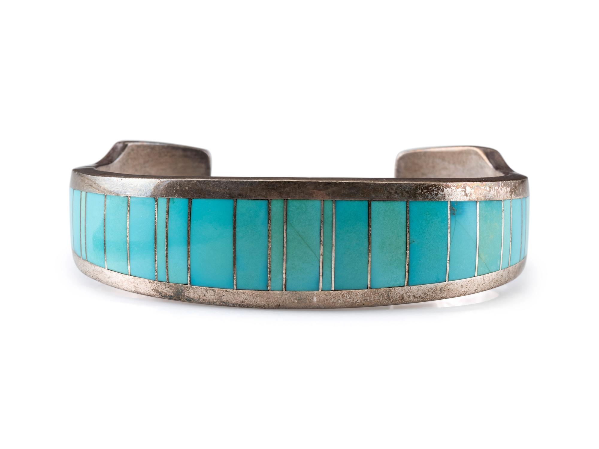 Silver and Channel Inlay Turquoise Cuff Bracelet