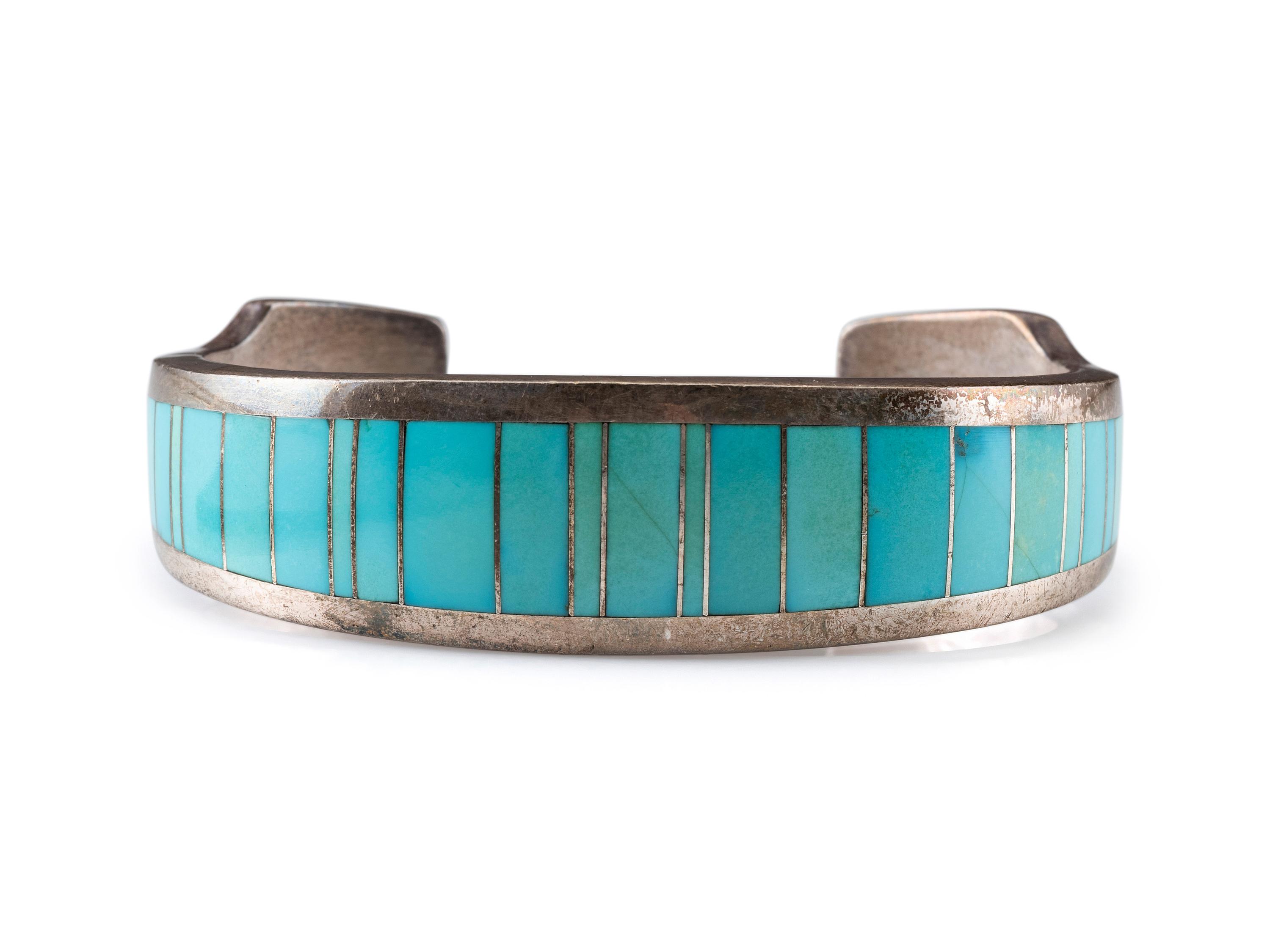 Silver and Channel Inlay Turquoise Cuff Bracelet