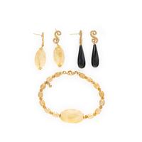 Splendid Co., Carved Citrine Bracelet and Earrings, and Black Spinel Teardrop Earrings