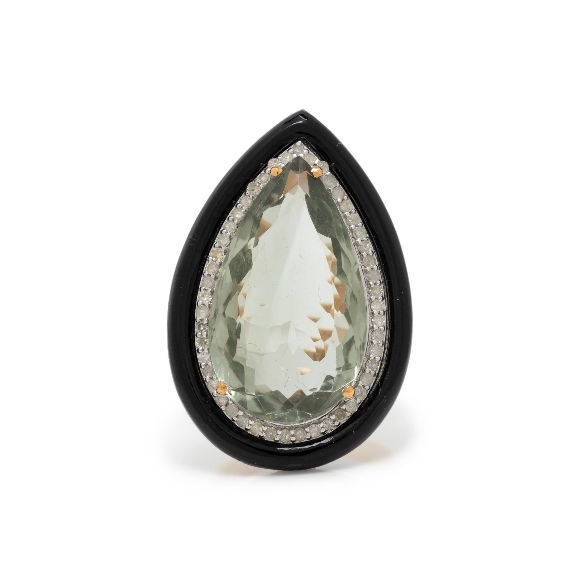 PRASIOLITE, BLACK ONYX, AND DIAMOND RING
