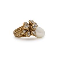 CULTURED PEARL AND DIAMOND RING