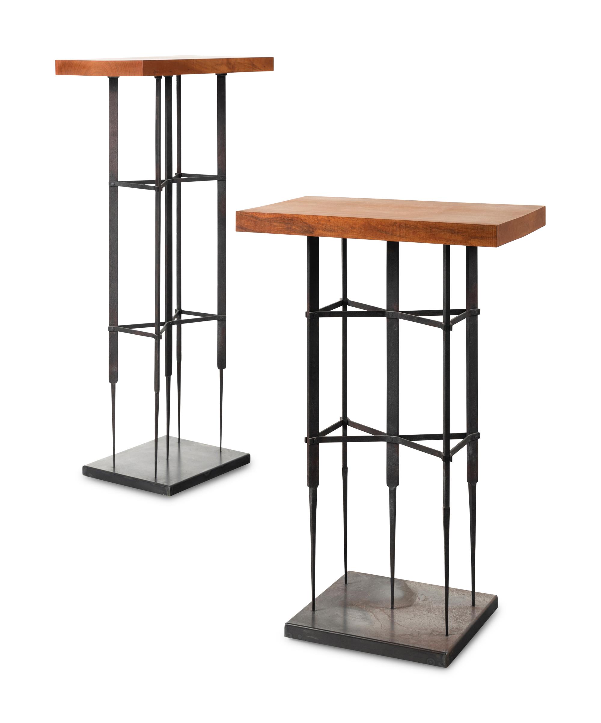 Two Contemporary Iron and Cherry Pedestals