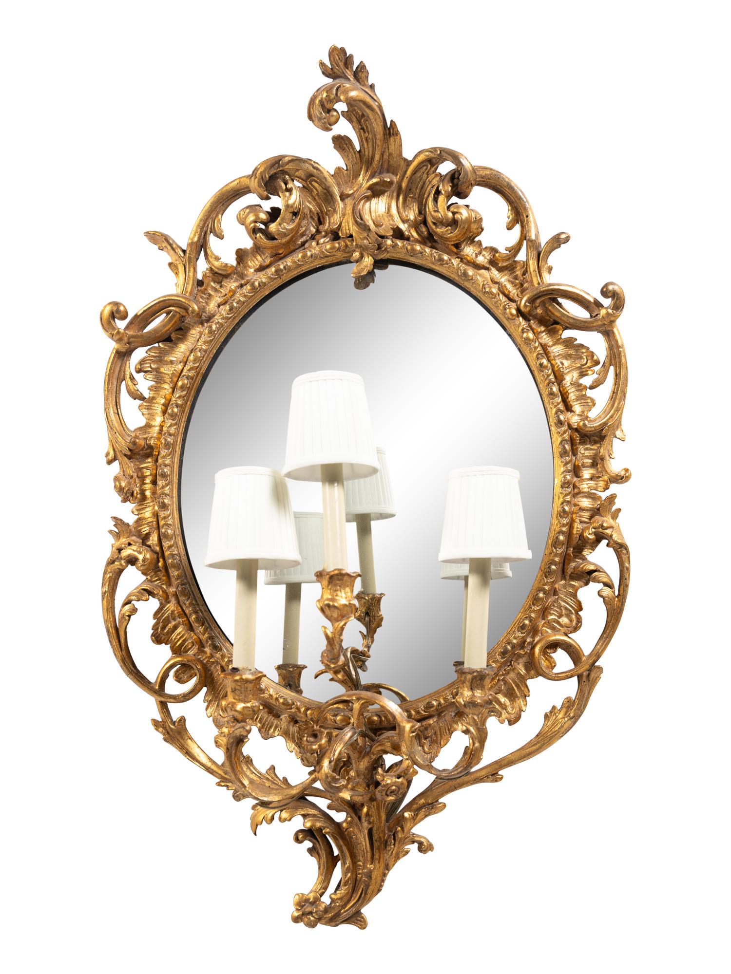 A Pair of Louis XV Style Giltwood Girandole Mirrors