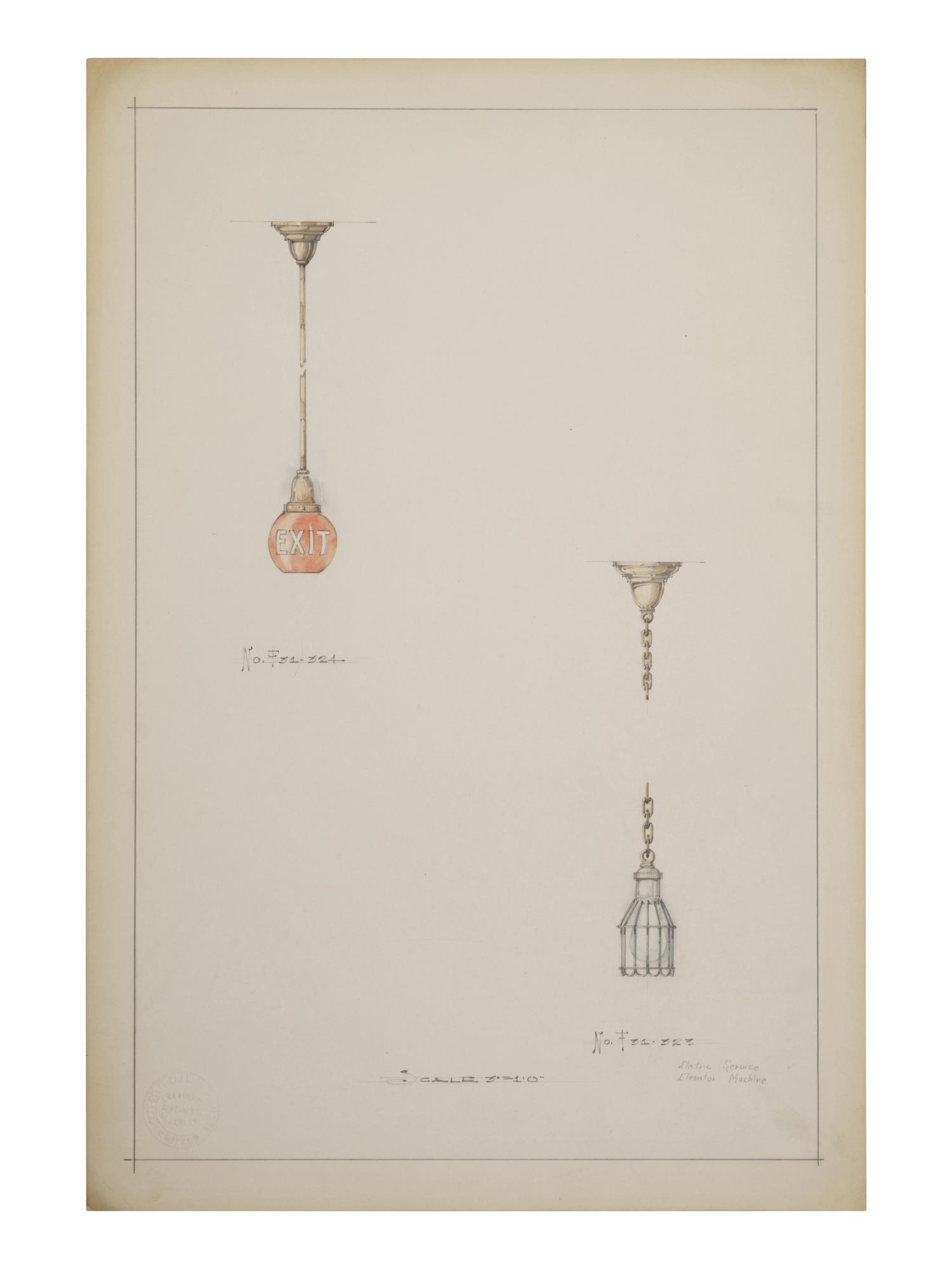 A Collection of Pencil and Ink Prototype Drawings for Beardslee Chandelier Co.