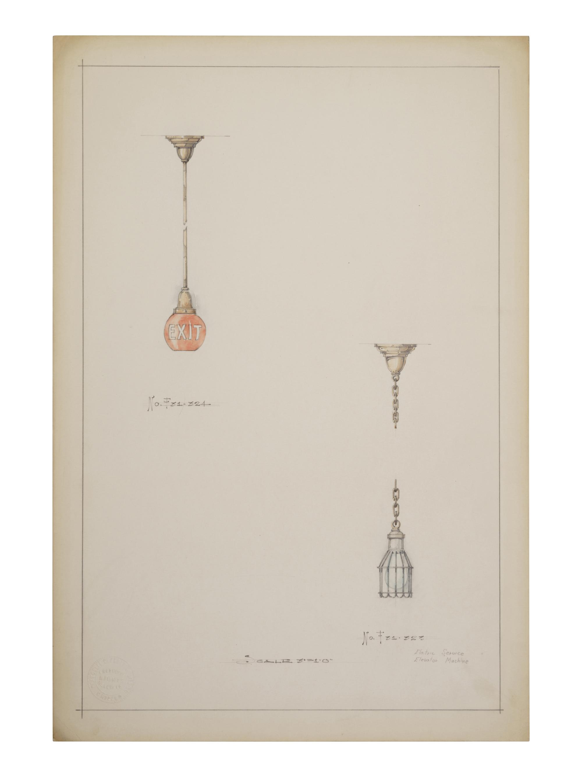 A Collection of Pencil and Ink Prototype Drawings for Beardslee Chandelier Co.