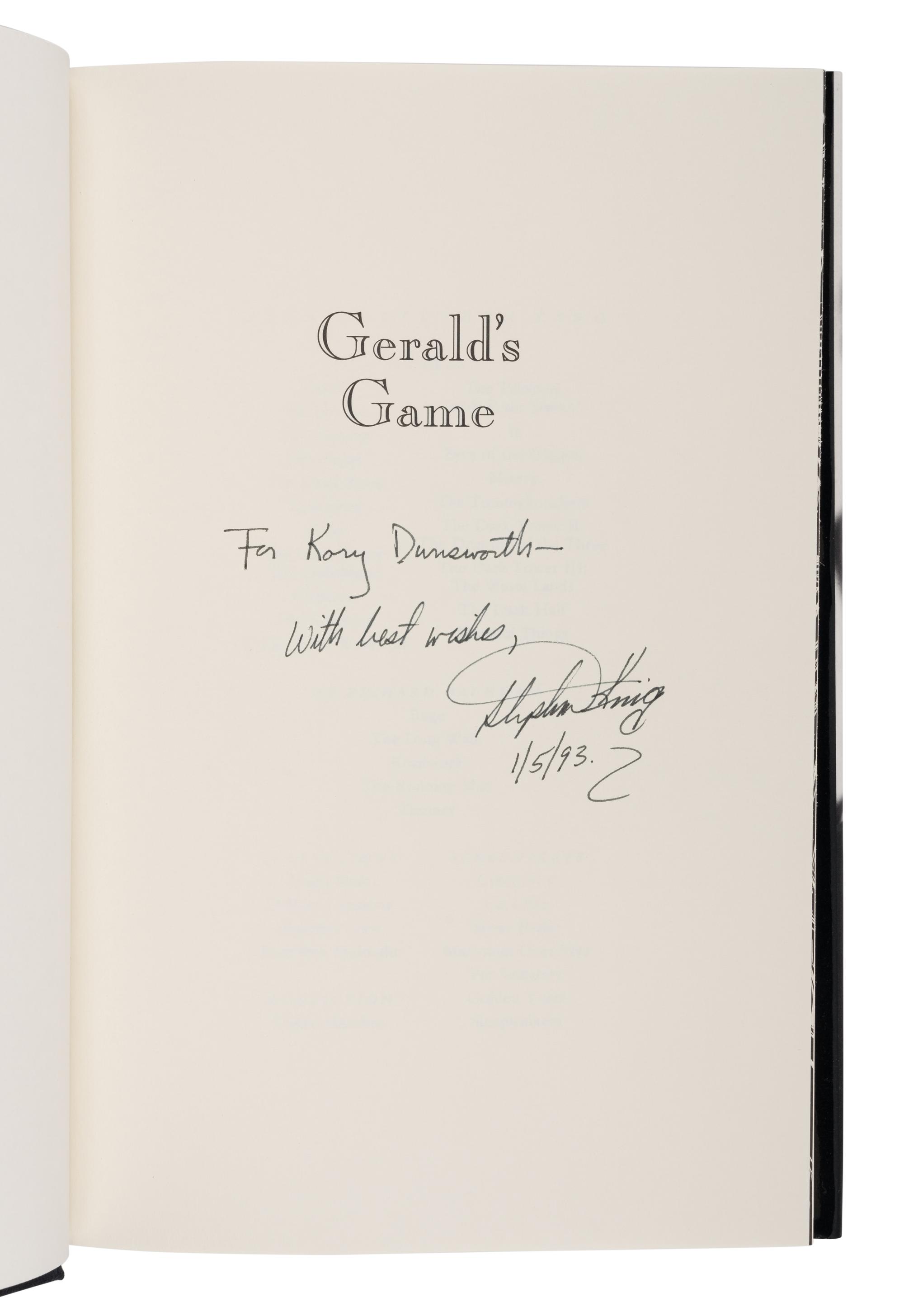 KING, Stephen (b. 1947). Gerald's Game. New York: Viking, 1992.