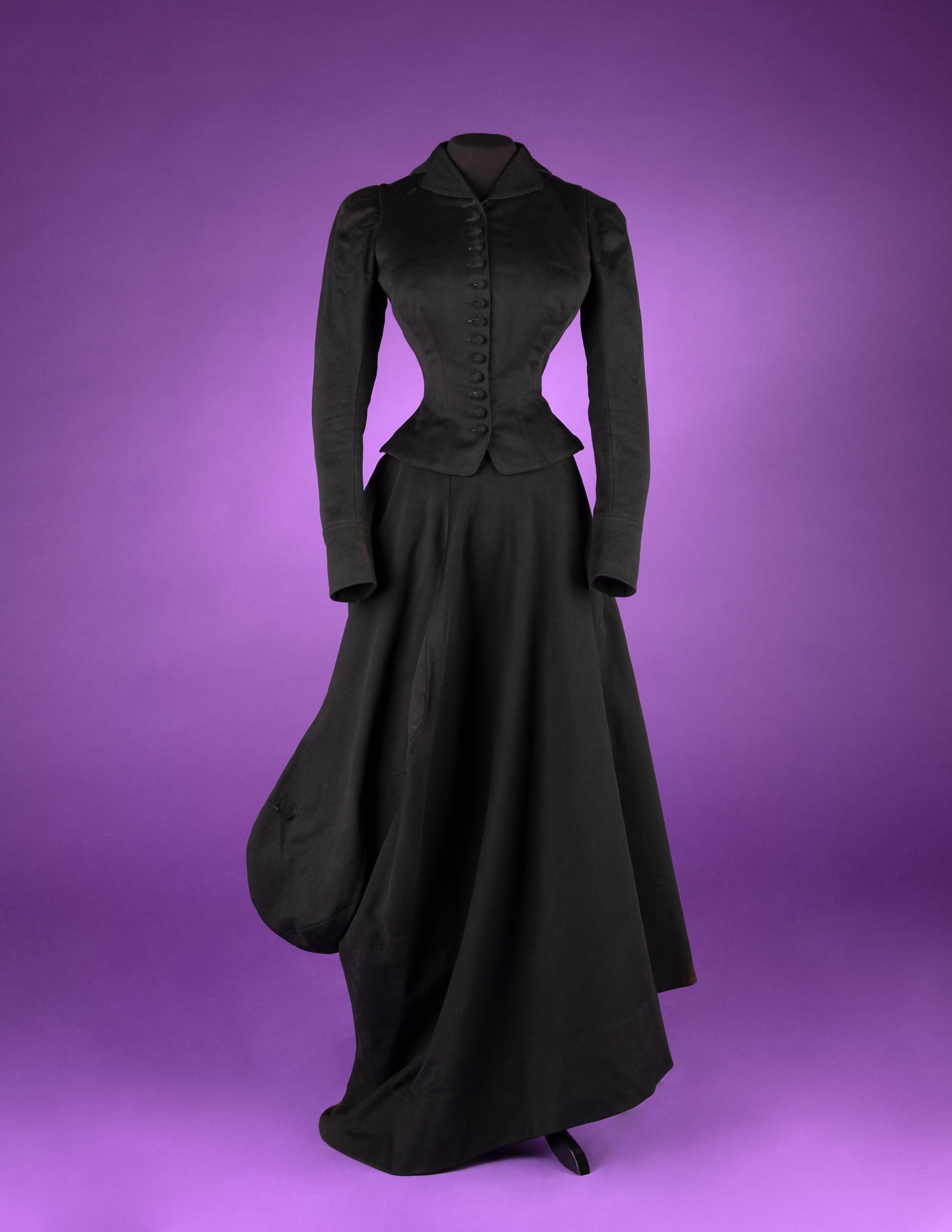 Collection of Four 19th Century Black Wool Riding Clothes, 1880-1890
