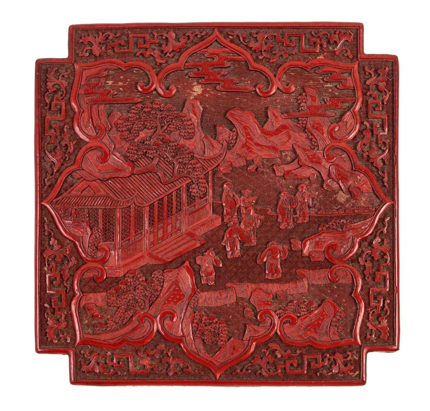 A Large Chinese Cinnabar Lacquer Square Box and Cover