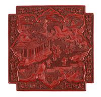 A Large Chinese Cinnabar Lacquer Square Box and Cover