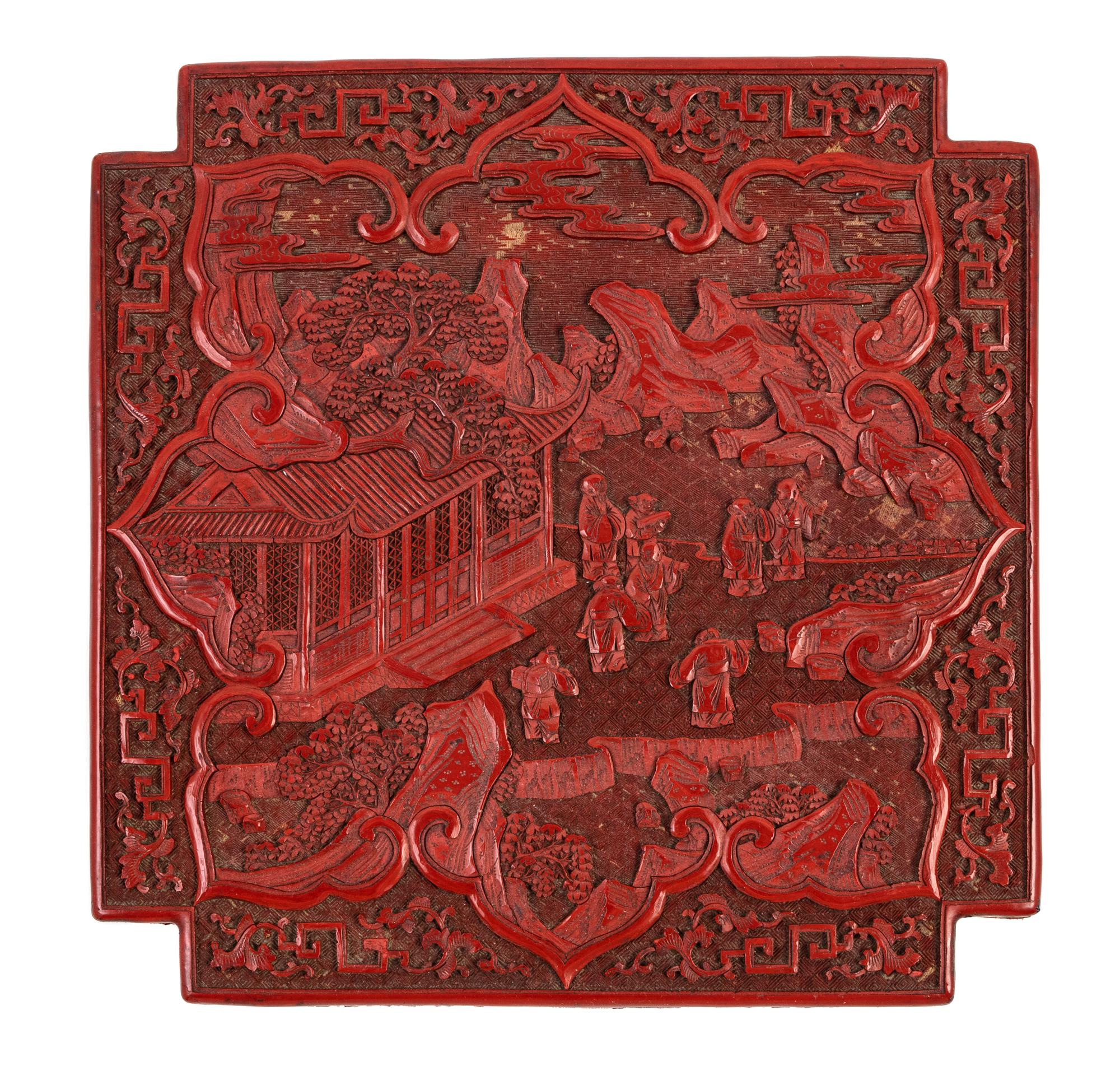 A Large Chinese Cinnabar Lacquer Square Box and Cover