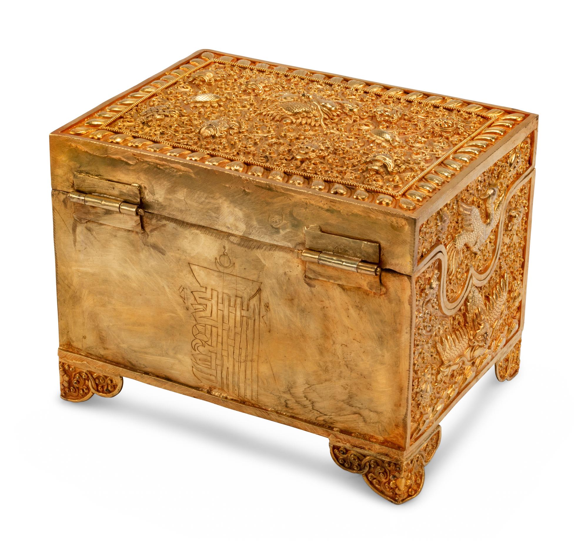 A Tibetan Style Gilt Bronze Table Casket