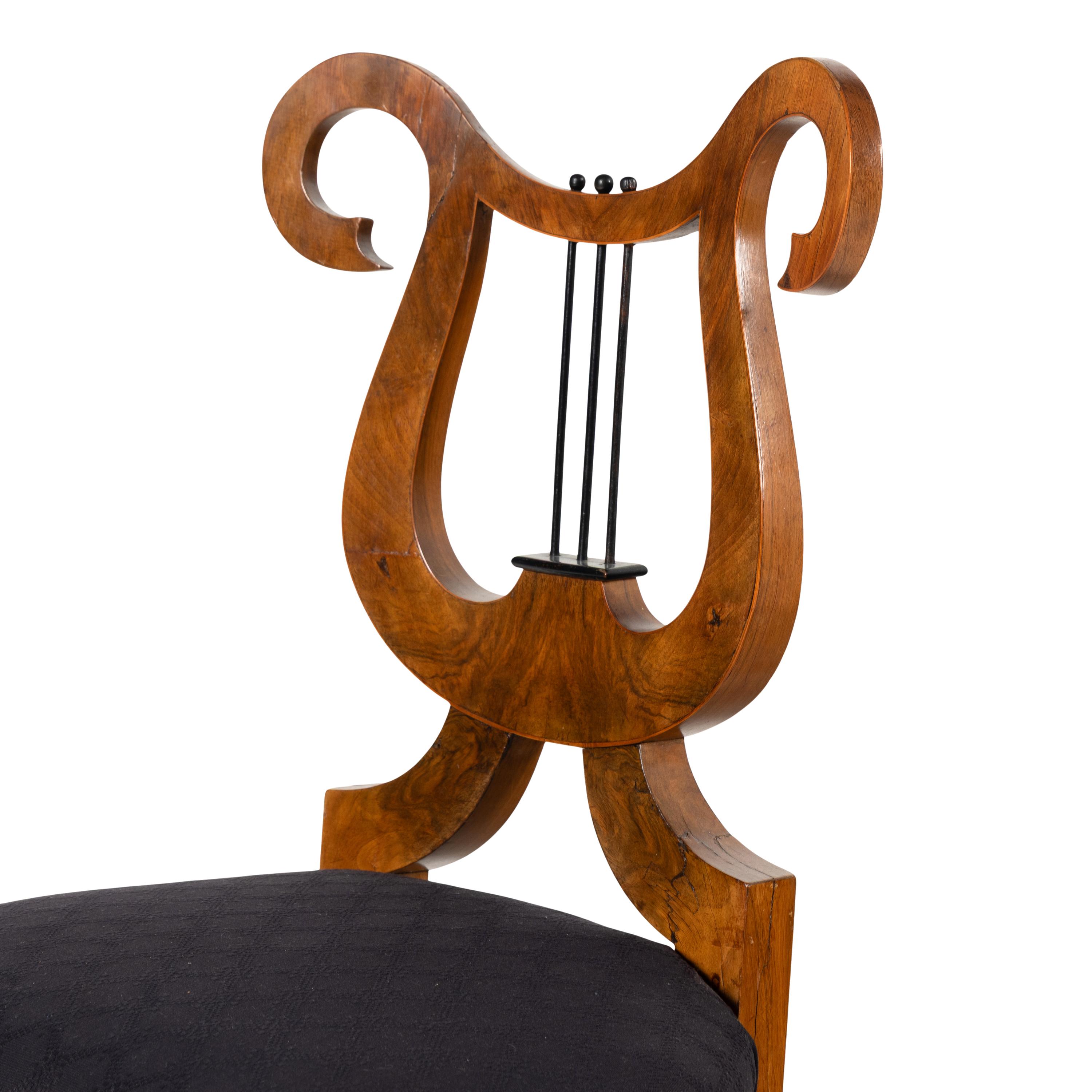 A Pair of Biedermeier Part Ebonized Walnut Side Chairs