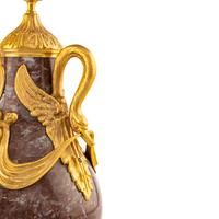 A Pair of Louis XVI Style Gilt Bronze Mounted Marble Urns