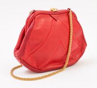 A Chanel Red Lambskin Vintage Chevron Handbag, 8" x 6" x 2".