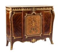 A French Gilt Bronze Mounted Marquetry Marble-Top Cabinet