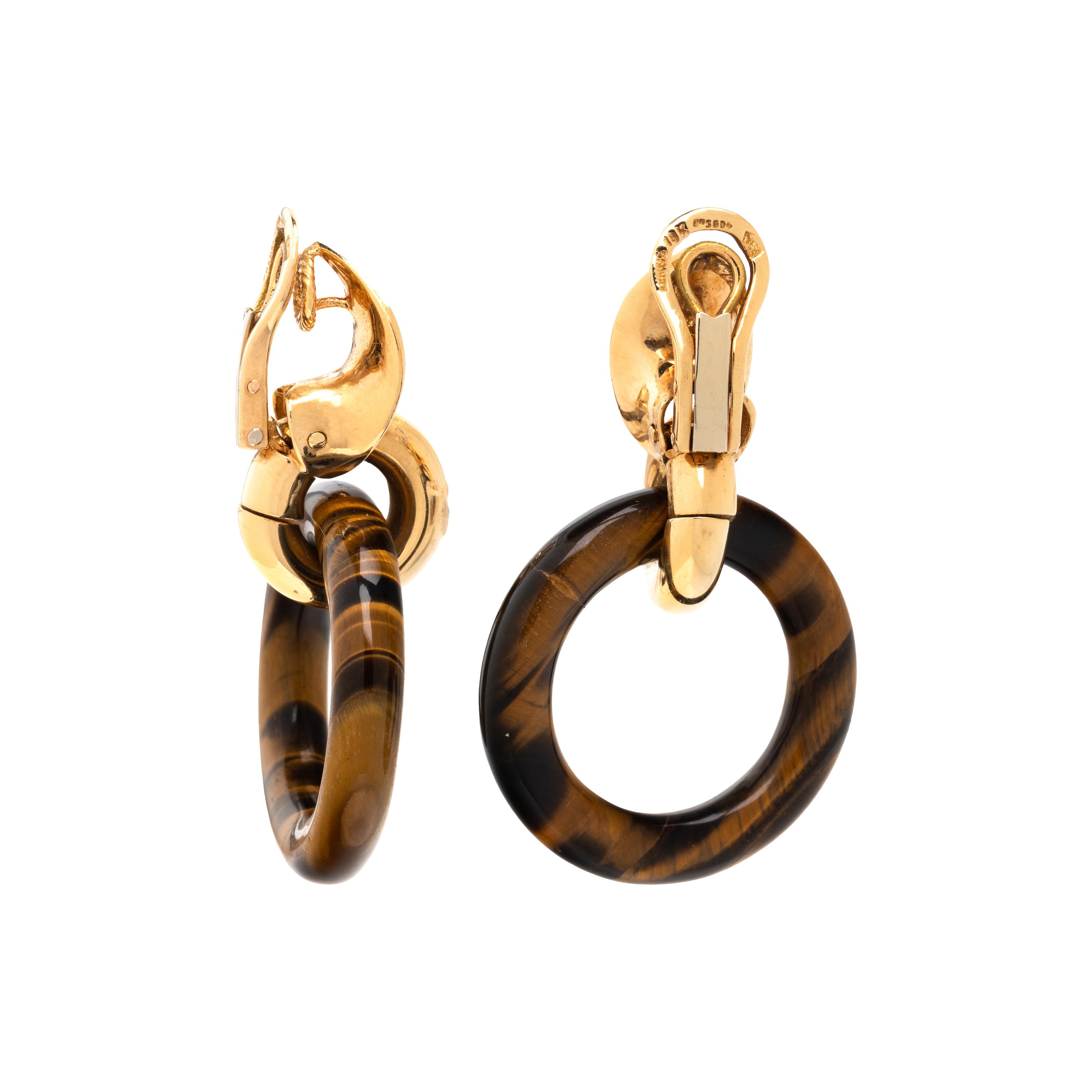 GAY FRÈRES, YELLOW GOLD AND TIGER'S EYE CLIP EARRINGS