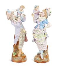 A Pair of German Porcelain Figures Height 23 inches. — 19TH CENTURY